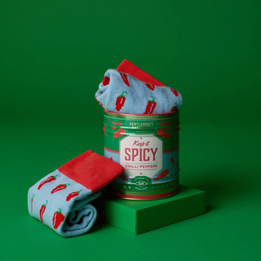 KEEP IT SPICY CHILI PAIR OF SOCKS IN A TIN