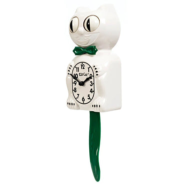 White Kit Cat Clock with Green Tail/Bowtie