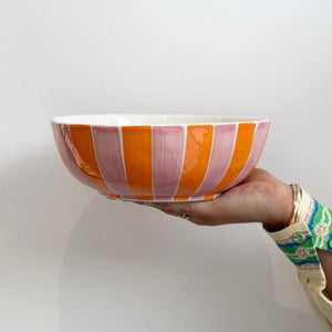 Salad Bowl - Pink & Orange Stripe
