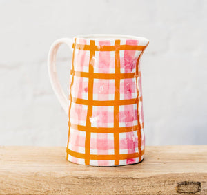 Medium Jug - Rose Pink & Orange Gingham