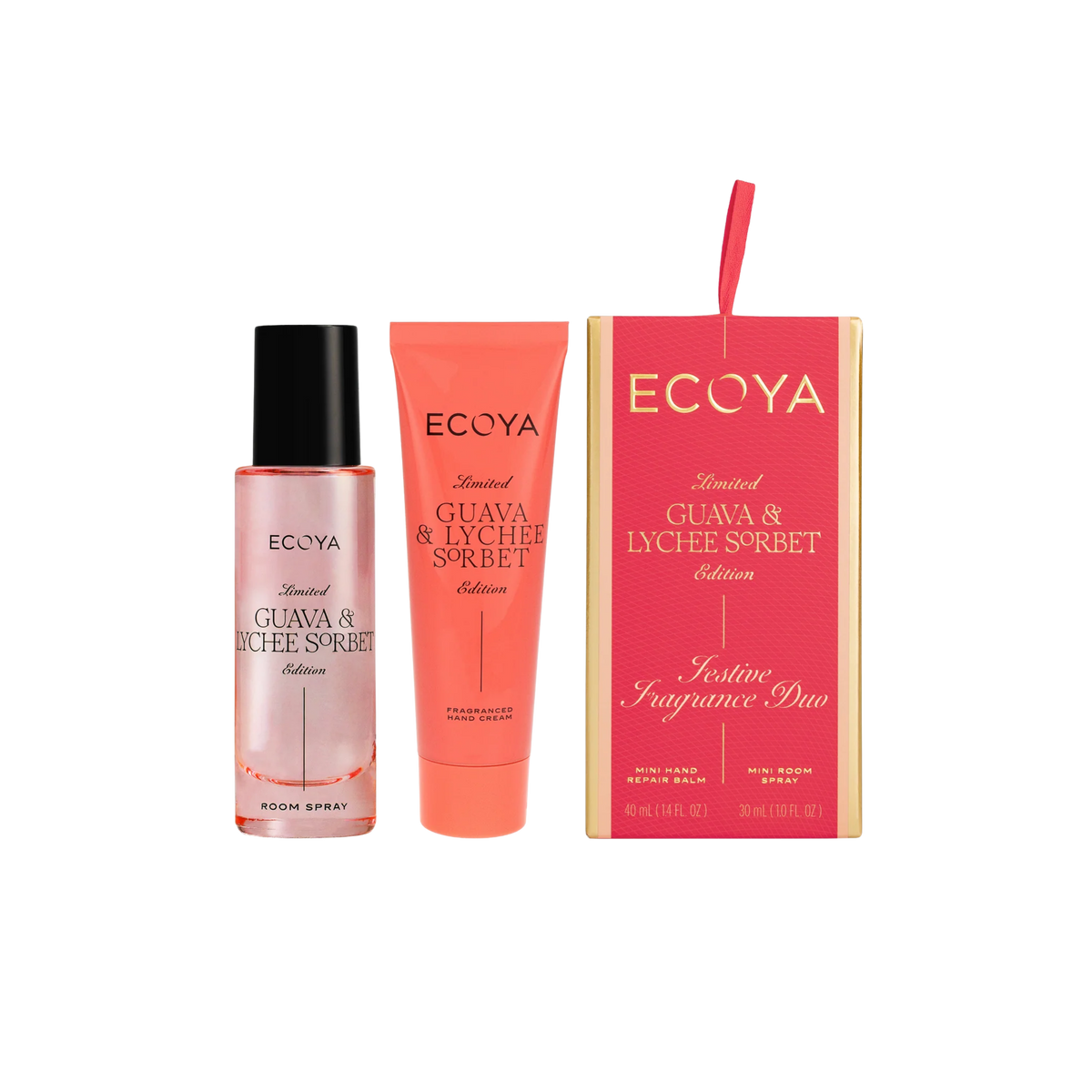 Festive Fragrance Duo - Mini Hand Repair Balm 40ml and Mini Room Spray 30ml - Guava & Lychee Sorbet