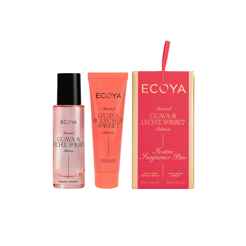 Festive Fragrance Duo - Mini Hand Repair Balm 40ml and Mini Room Spray 30ml - Guava & Lychee Sorbet
