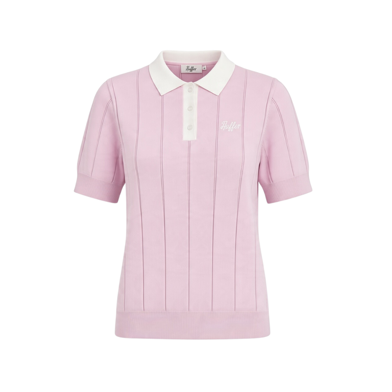 Wmns Line Knit Polo - Camellia/White