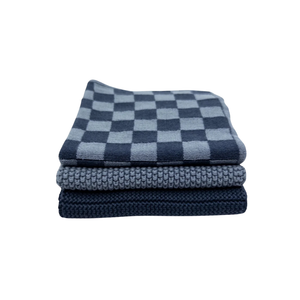Dishcloth Variety 3pk - Navy Denim Chequer
