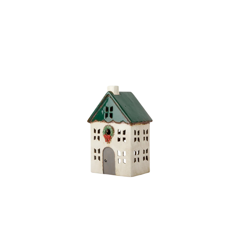Christmas Tea Light House Green with Wreath Small