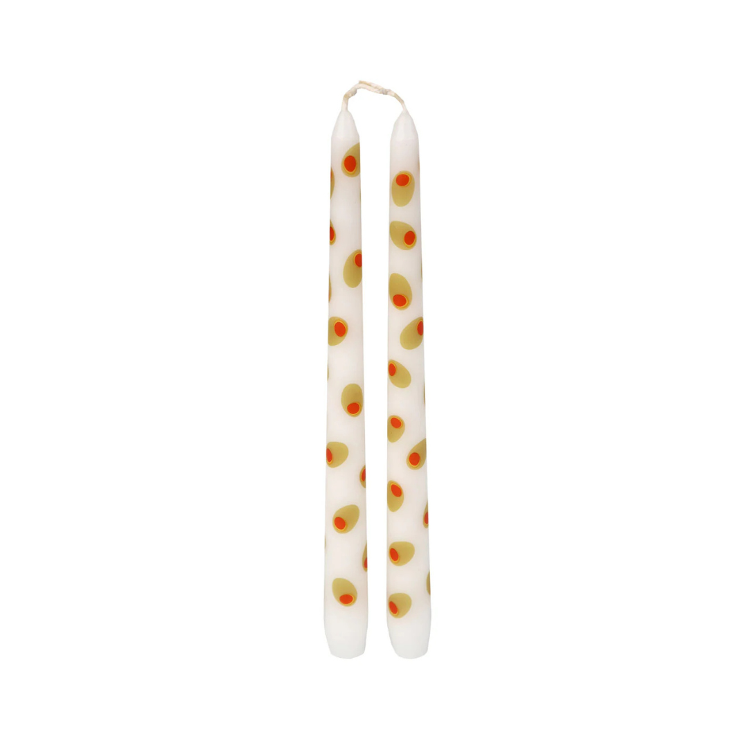 Olive Taper Dinner Candles - 2 Pack