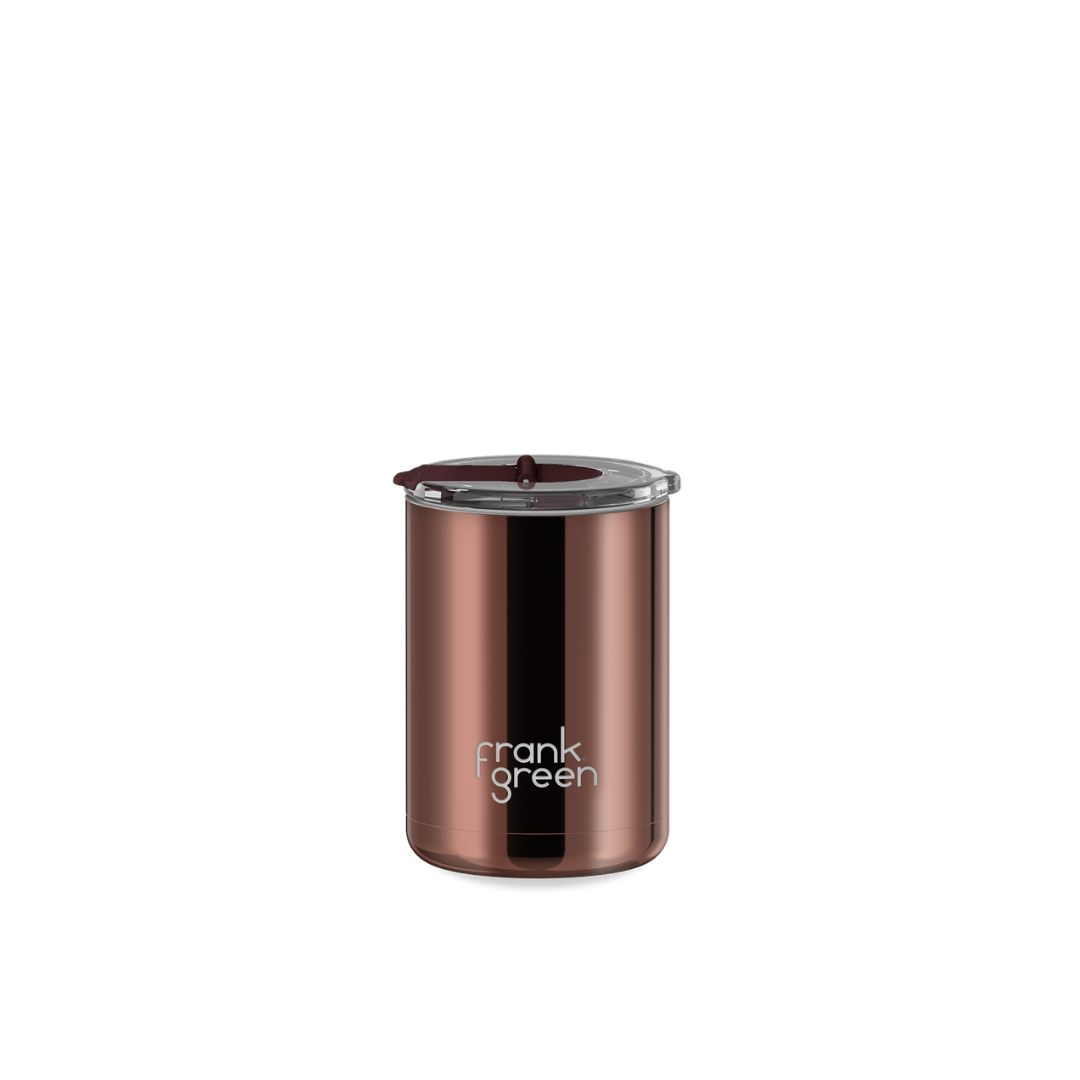 Frank Green Chrome Ceramic Coffee Cup with Hinged Screw Lid - 12oz