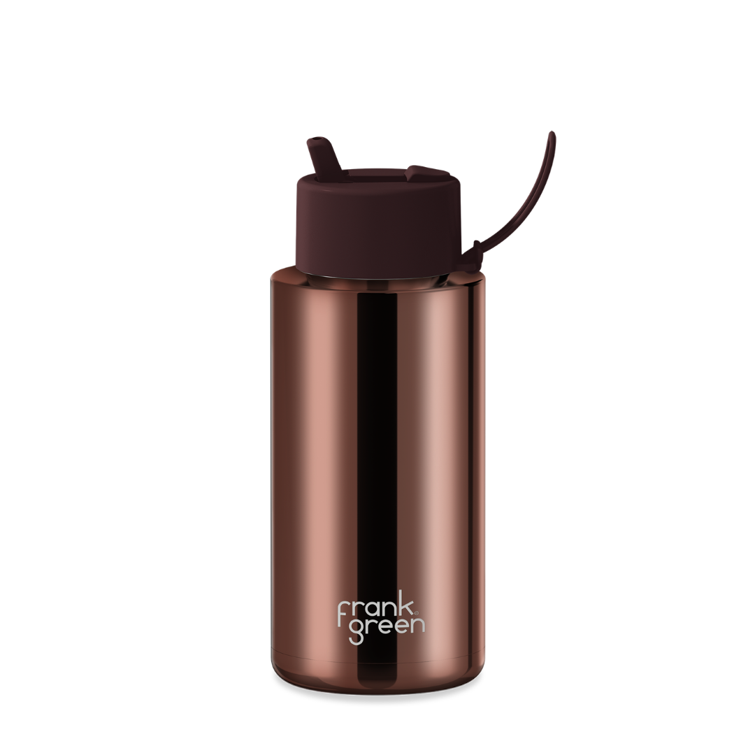 Frank Green Chrome Ceramic Reusable Bottle with Flip Straw Lid - 34oz