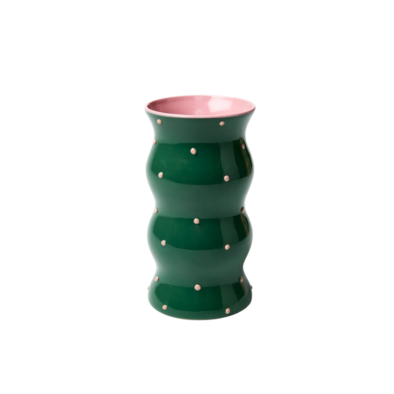 Palma Vase Green Pink Dotty