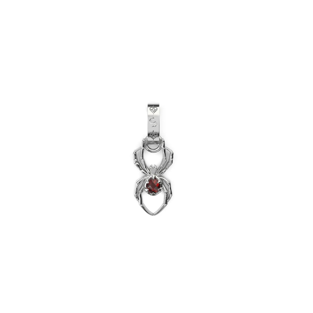 Spider Charm - Silver / Garnet