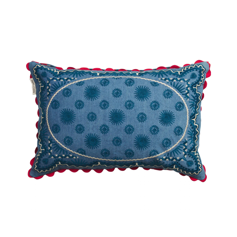 Anneliese Reversible Denim Cushion - Poppy Feather Insert
