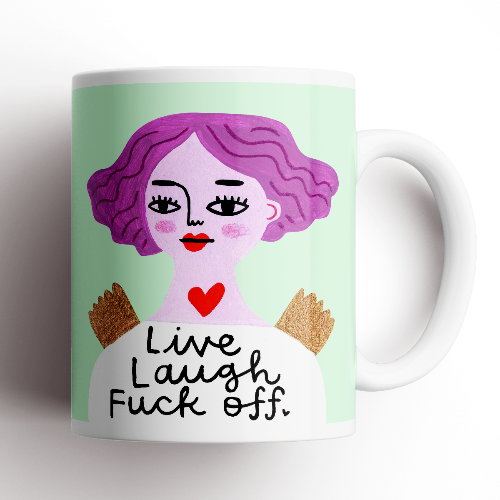 Live, Laugh, Fuck Off Grumpy Angel Mug
