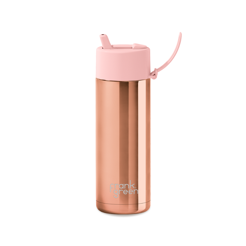 Rose Gold Chrome 20oz Ceramic Reusable Bottle with Flip Straw Lid