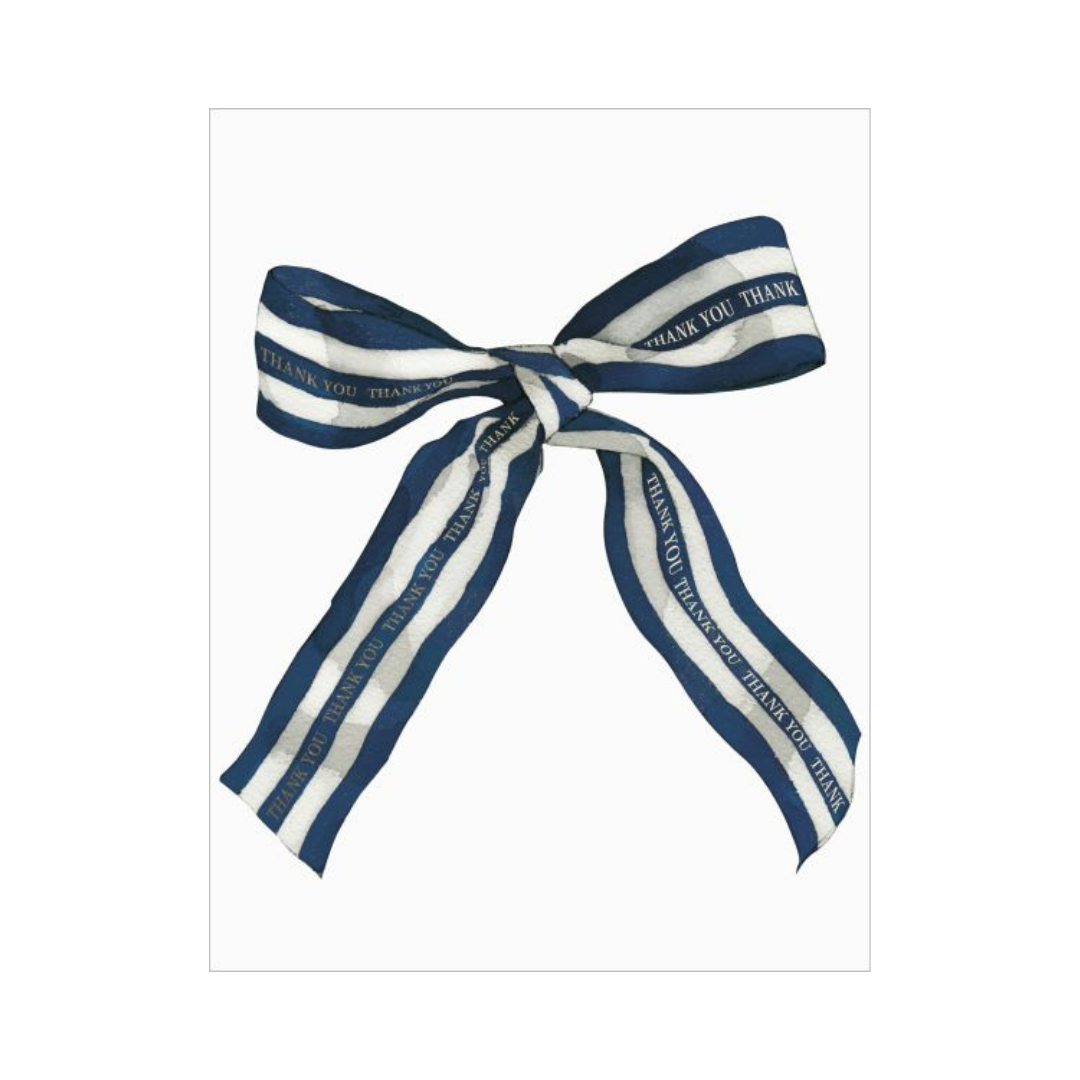 Foil Card - Big Navy Sriped Bow Thank You