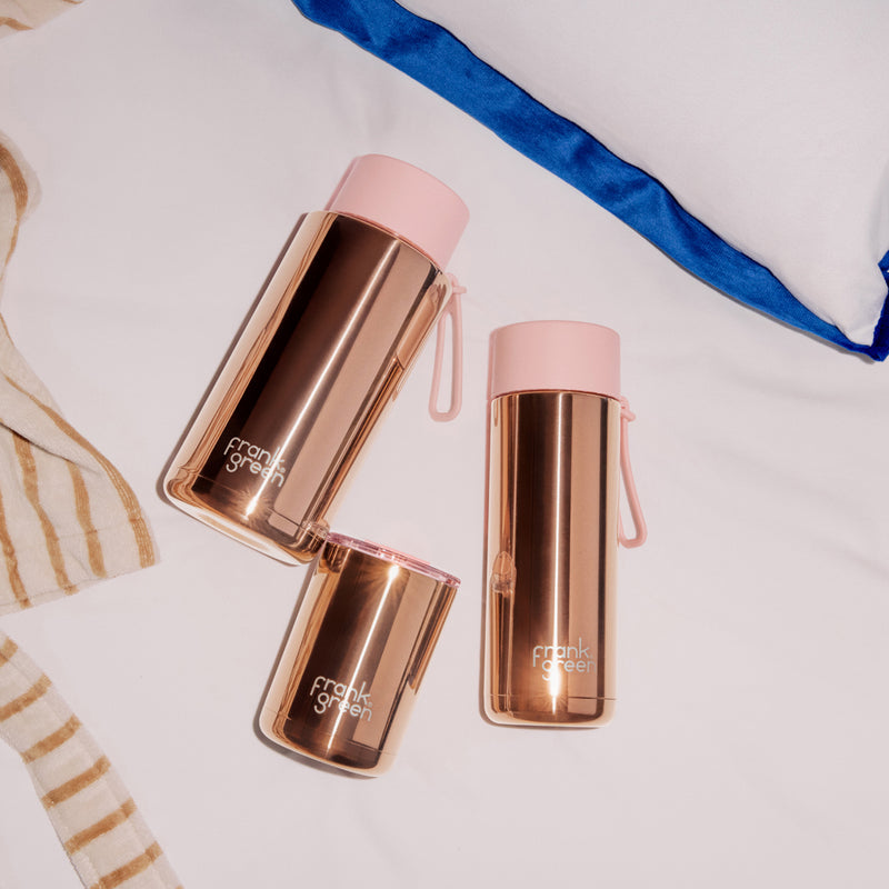 Rose Gold Chrome 34oz Ceramic Reusable Bottle with Flip Straw Lid