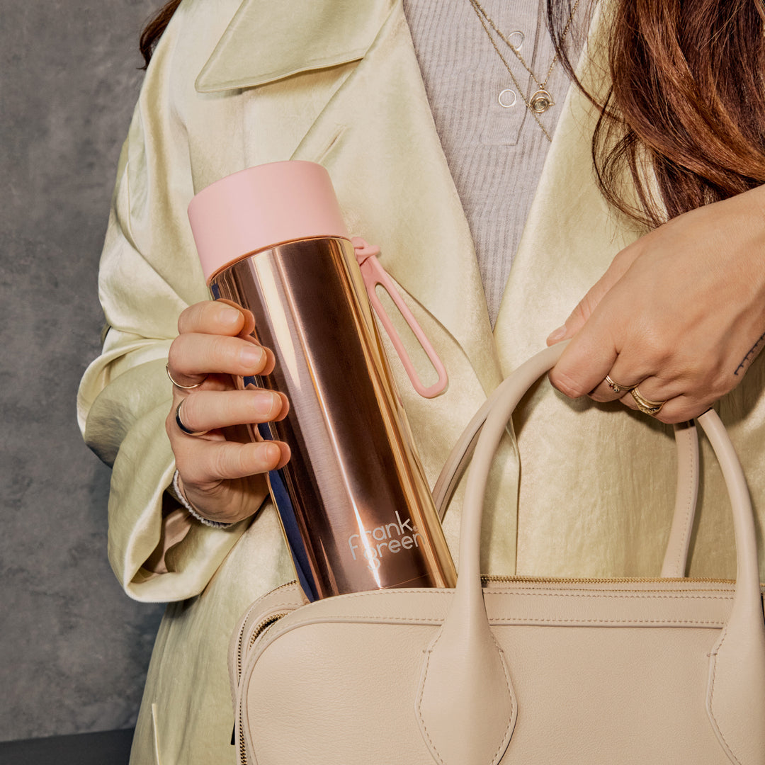 Rose Gold Chrome 34oz Ceramic Reusable Bottle with Flip Straw Lid