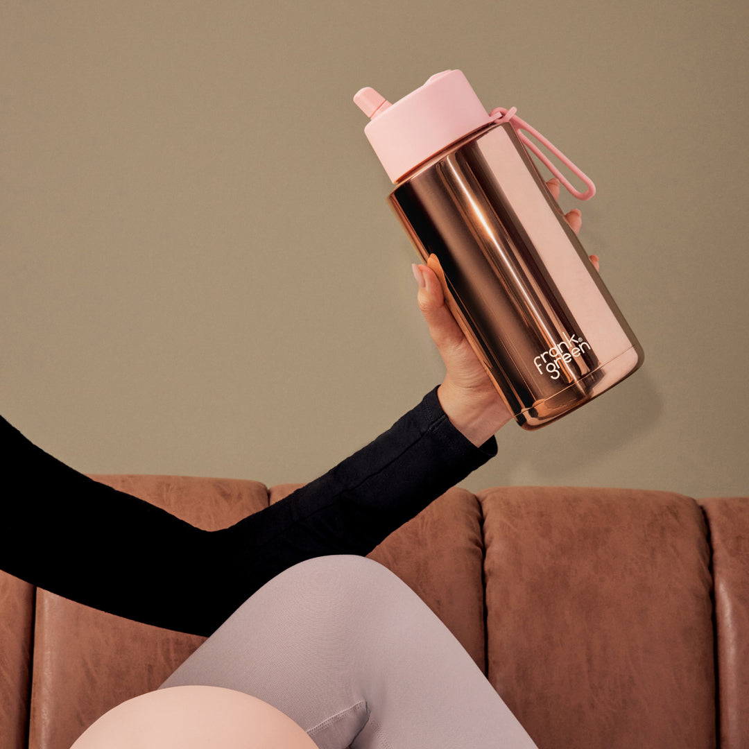 Rose Gold Chrome 34oz Ceramic Reusable Bottle with Flip Straw Lid