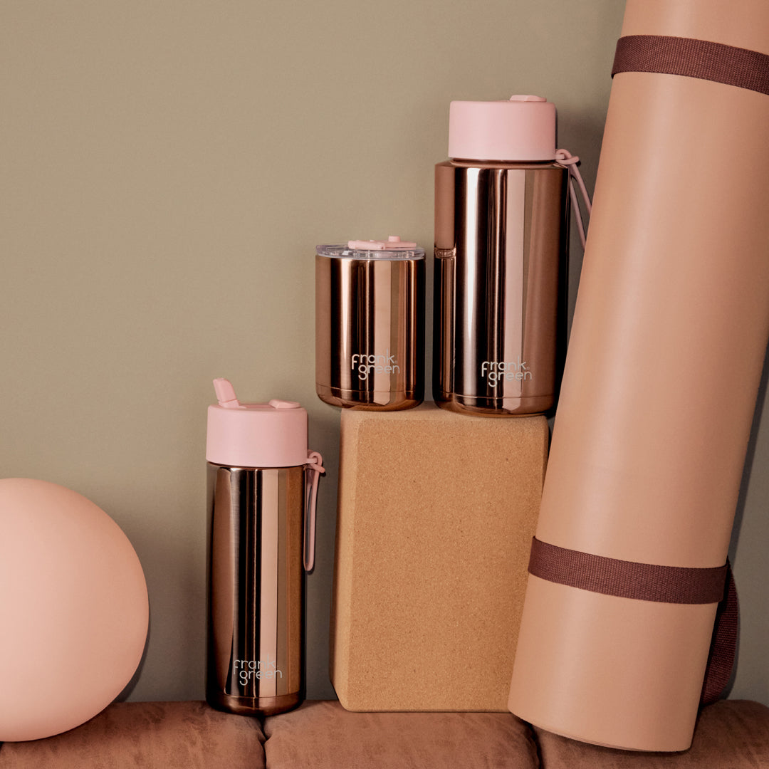 Rose Gold Chrome 34oz Ceramic Reusable Bottle with Flip Straw Lid
