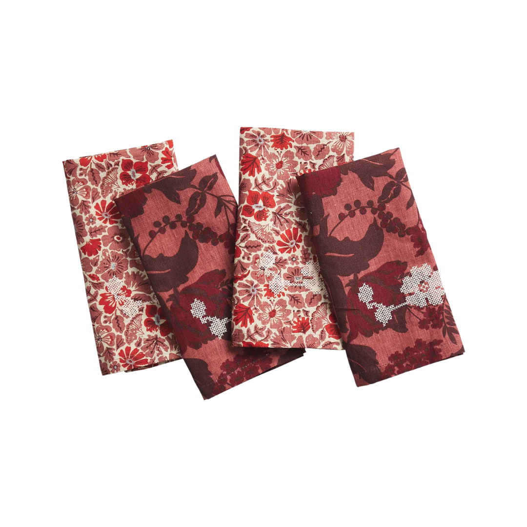 Magnolia Linen Napkin Set - Poppy