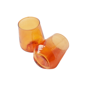 PAIR OF HAMMERED GLASS WATER TUMBLERS - Yellow
