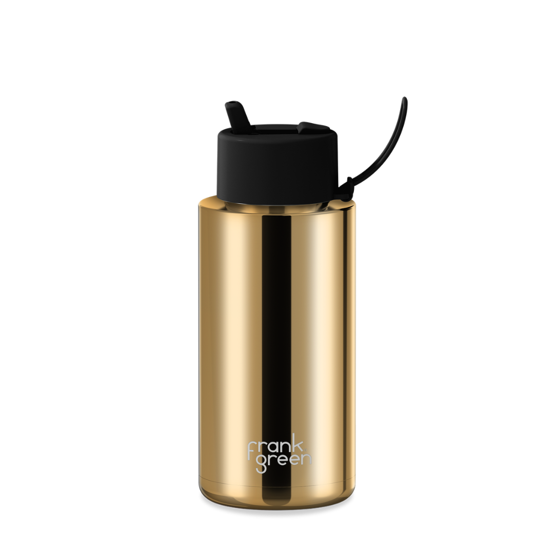 Frank Green Chrome Ceramic Reusable Bottle with Flip Straw Lid - 34oz