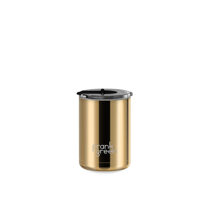 Frank Green Chrome Ceramic Coffee Cup with Hinged Screw Lid - 12oz
