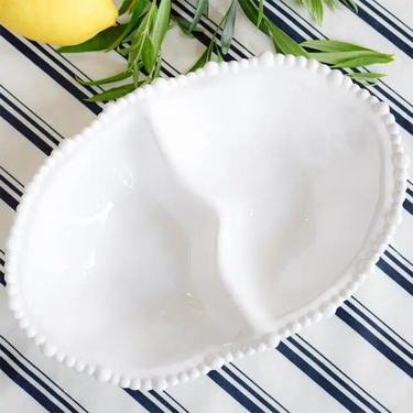 Melamine Pearl Double Serving Bowl - White