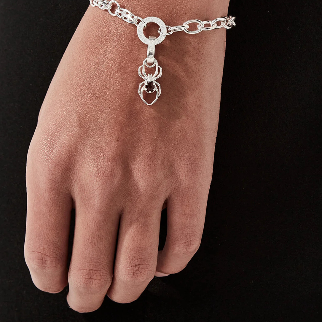 Spider Charm - Silver / Garnet