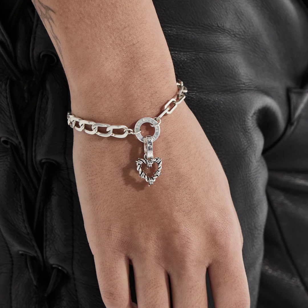 Barb Heart Charm - Sterling Silver