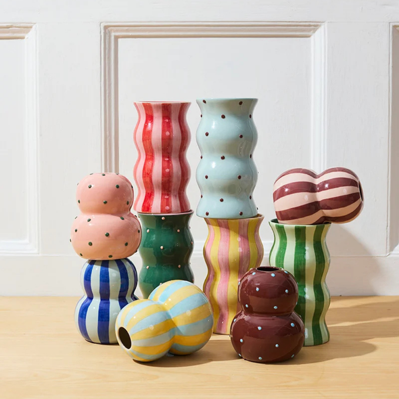 Fonda Vase Pink Green Dotty