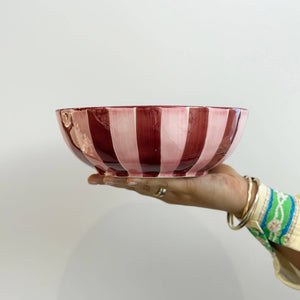 Salad Bowl - Pink & Burgundy Stripe