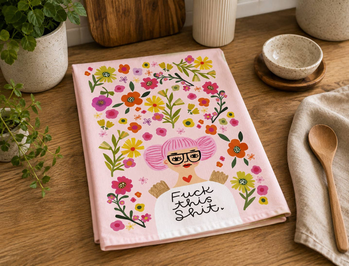 Fuck This Shit Grumpy Angel Dish Towel