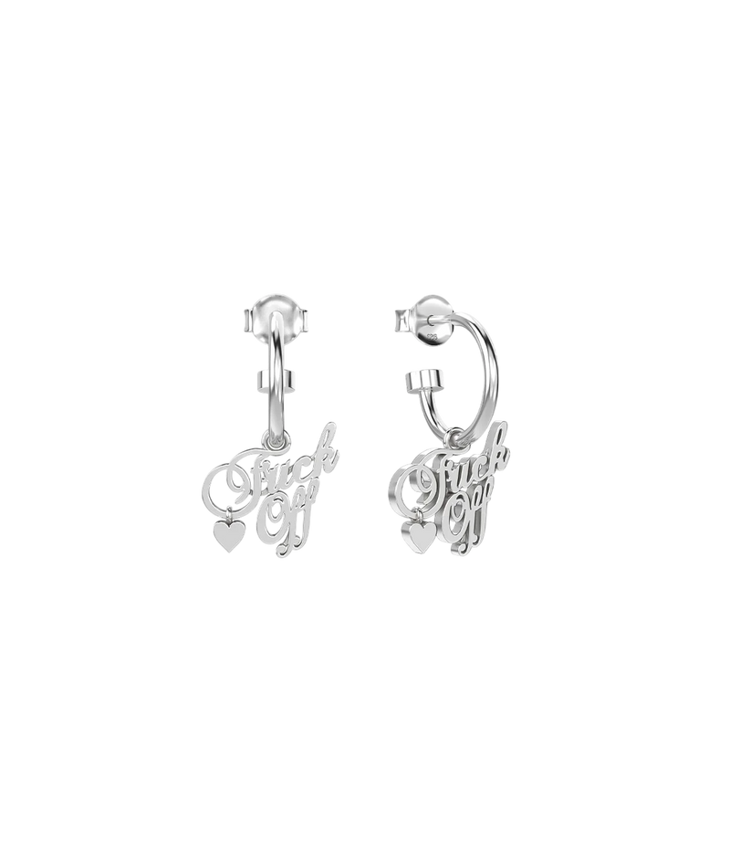 F*ck Off Script Anchor Earrings Silver