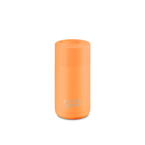12oz Ceramic Reusable Cup - Neon Orange with Push Button