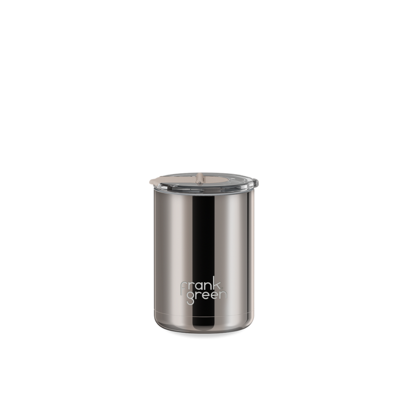 Frank Green Chrome Ceramic Coffee Cup with Hinged Screw Lid - 12oz