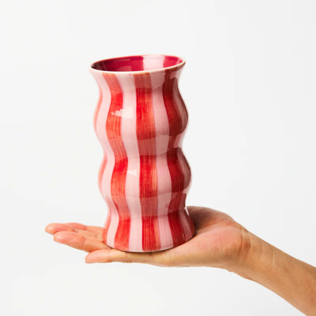 Palma Vase Red Pink Stripe