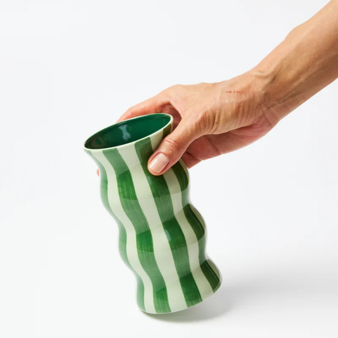 Palma Vase Tonal Greens Stripe