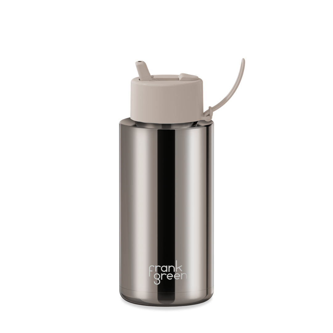 Frank Green Chrome Ceramic Reusable Bottle with Flip Straw Lid - 34oz