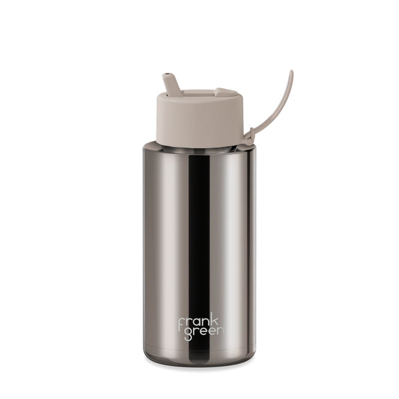 Frank Green Chrome Ceramic Reusable Bottle with Flip Straw Lid - 34oz