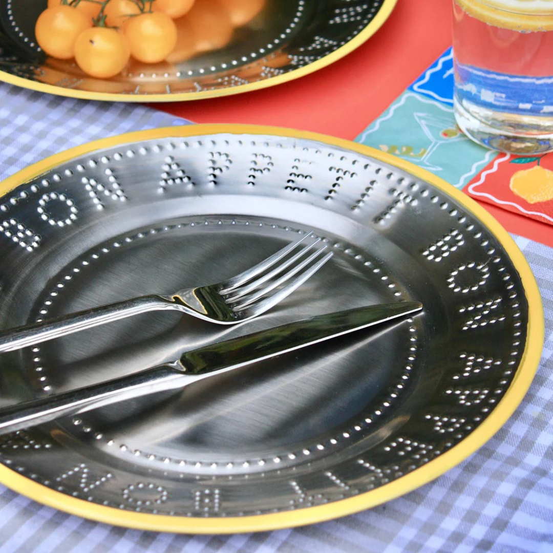 Yellow Stainless Steel Reusable Plate - 25cm