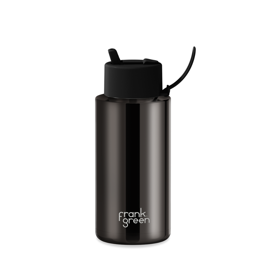 Frank Green Chrome Ceramic Reusable Bottle with Flip Straw Lid - 34oz