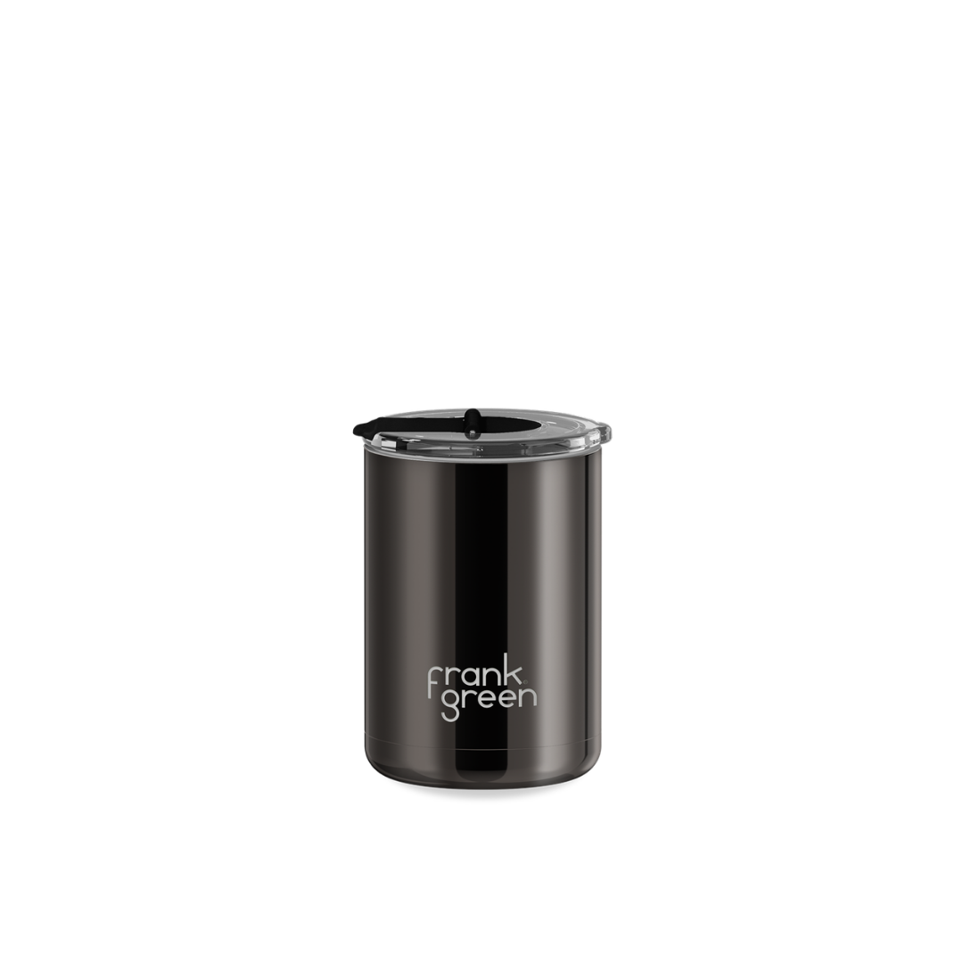 Frank Green Chrome Ceramic Coffee Cup with Hinged Screw Lid - 12oz