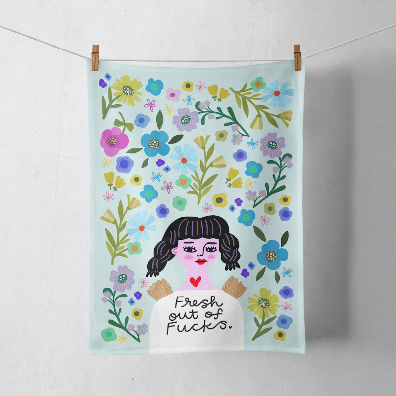 Fresh Out of Fucks Grumpy Angel Dish Towel