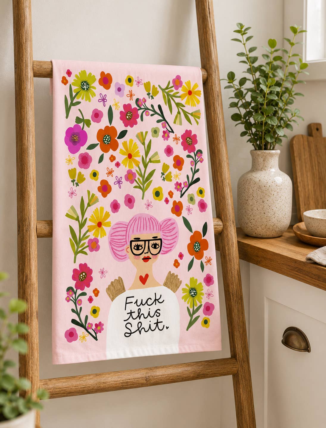 Fuck This Shit Grumpy Angel Dish Towel