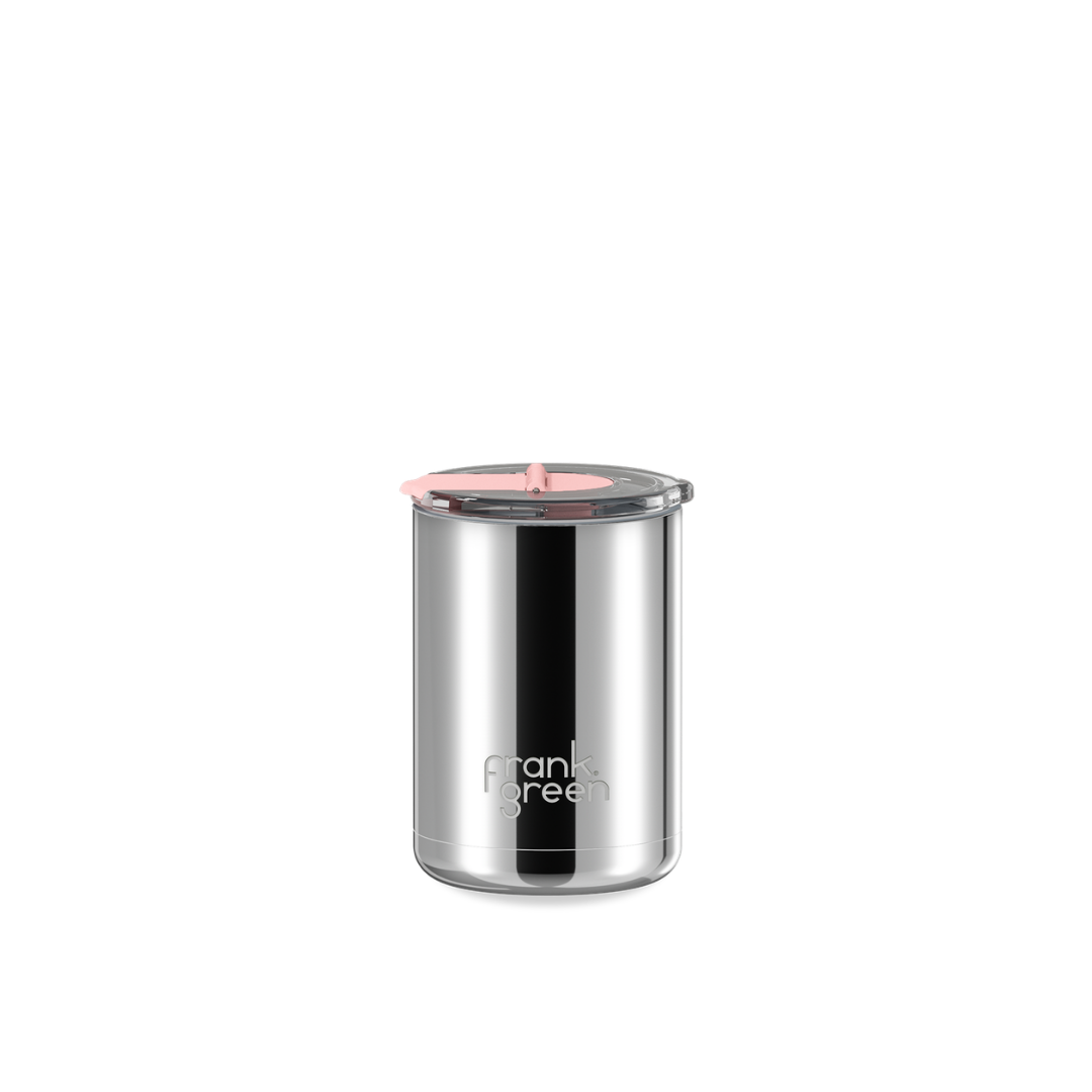 Frank Green Chrome Ceramic Coffee Cup with Hinged Screw Lid - 12oz