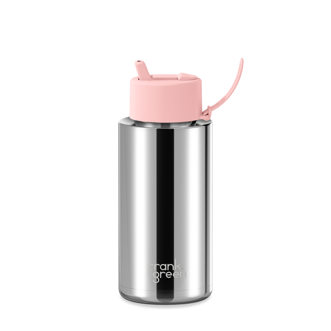 Frank Green Chrome Ceramic Reusable Bottle with Flip Straw Lid - 34oz
