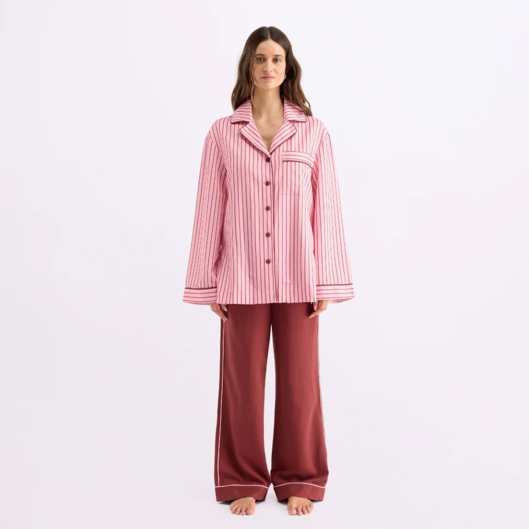 Long Sleeve Sleep Shirt - Rocky Road Stripes