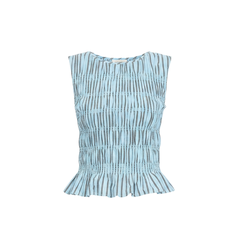 Stripe Bridget Shirred Top - Bay Blue