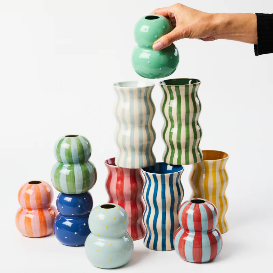 Palma Vase Red Pink Stripe