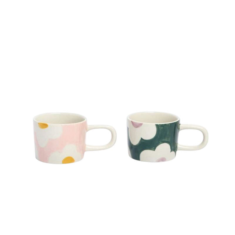 Pink Teal Flower Set of 2 - Espresso Mug